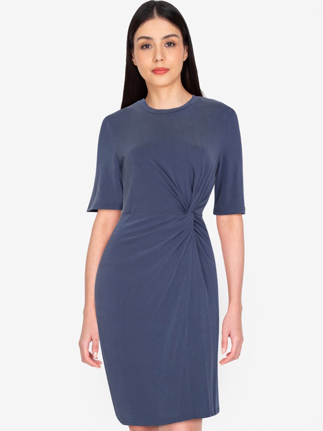 

ORIGIN BY ZALORA Navy Blue Drape Detail Sheath Dress