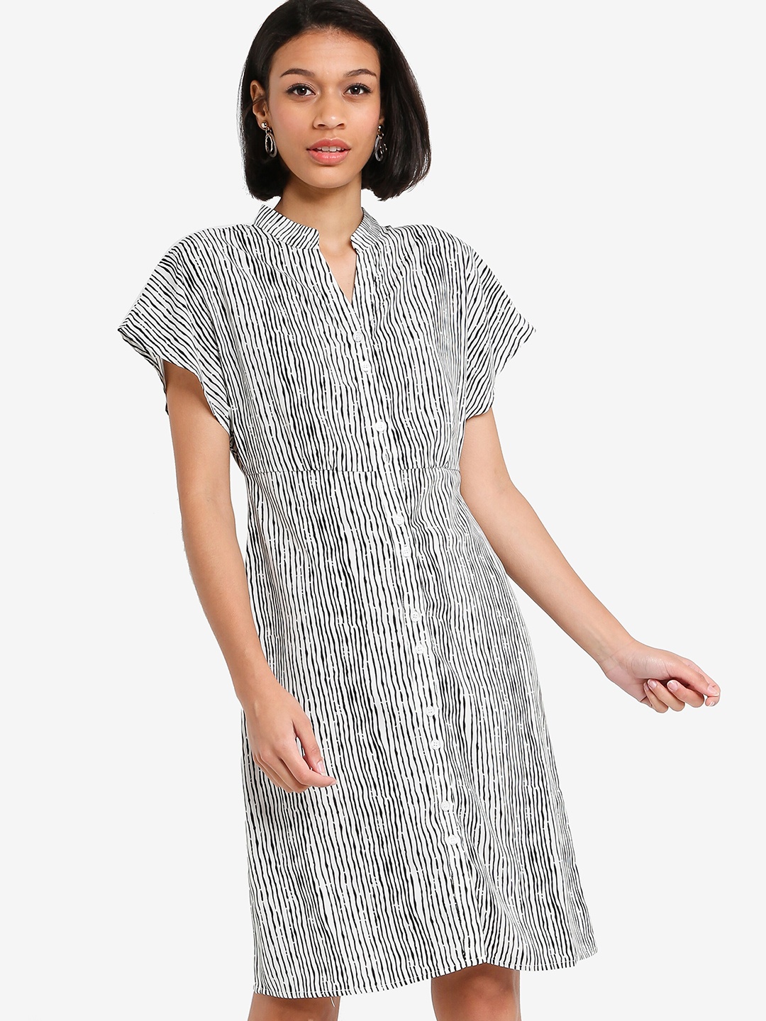 

ZALORA BASICS White & Black Striped A-Line Dress