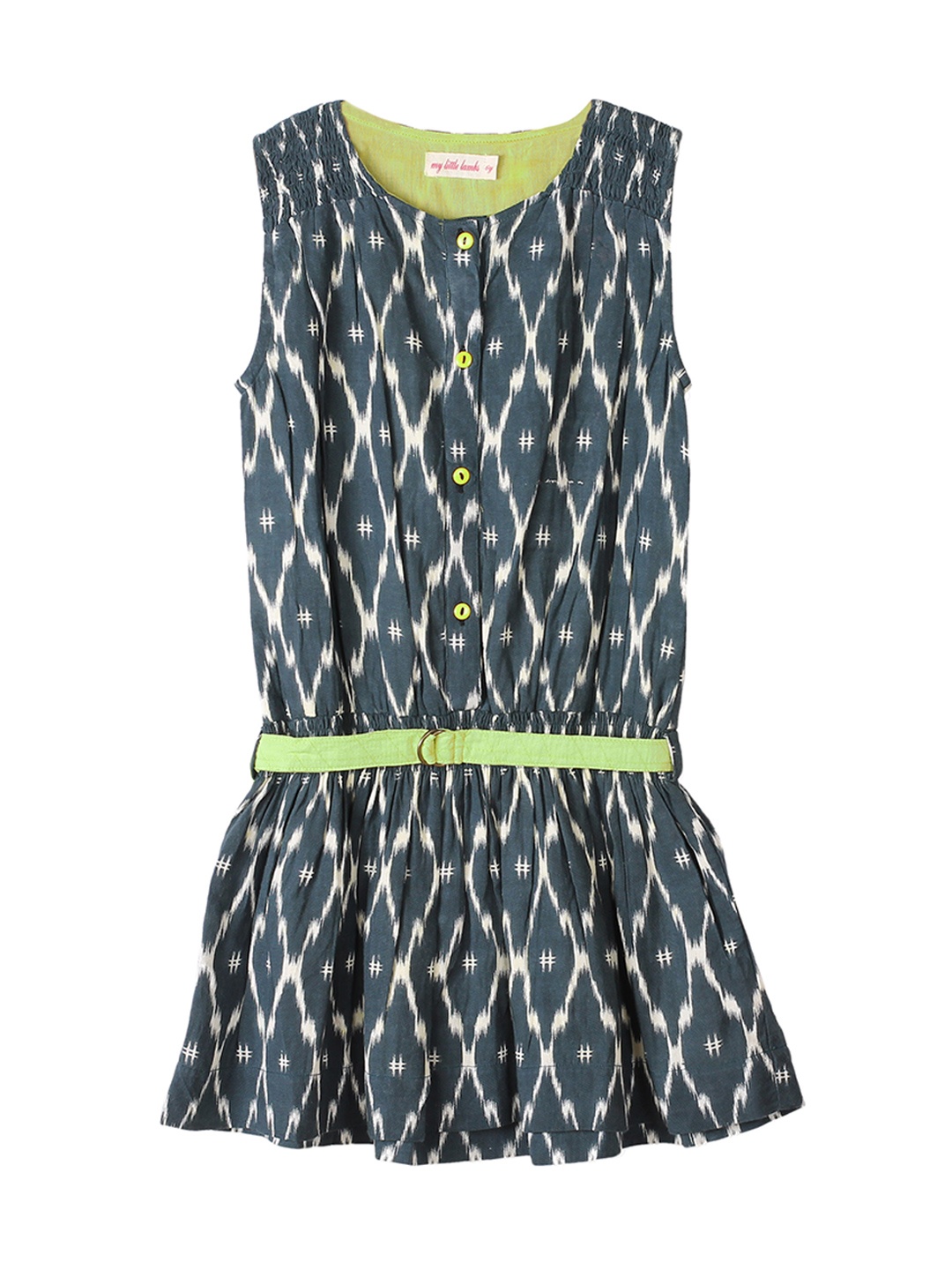 

My Little Lambs Girls Blue Ikat Print Drop-Waist Dress