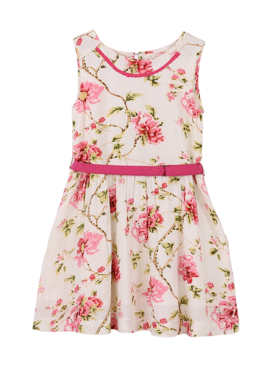 

My Little Lambs Girls Off-white Floral Printed A-line Dress