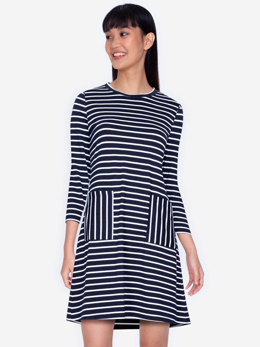 

ZALORA BASICS Woman Multicoloured Striped A-Line Block Pockets Dress, Multi