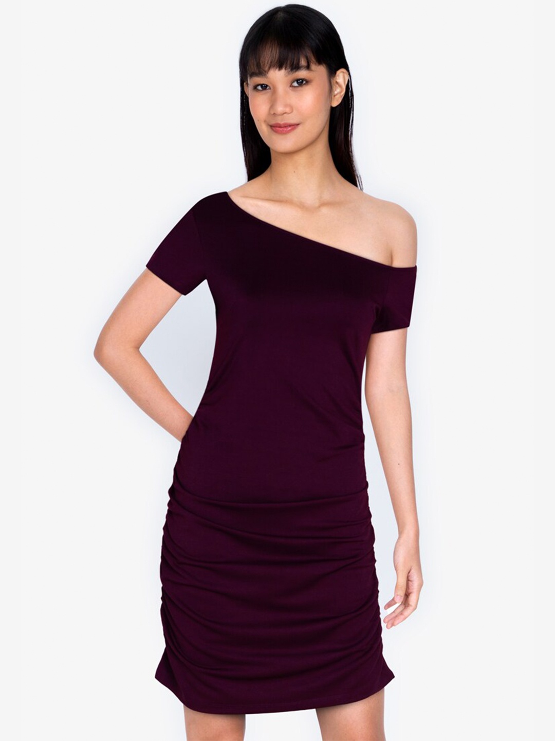 

ZALORA BASICS Burgundy One Shoulder Bodycon Dress