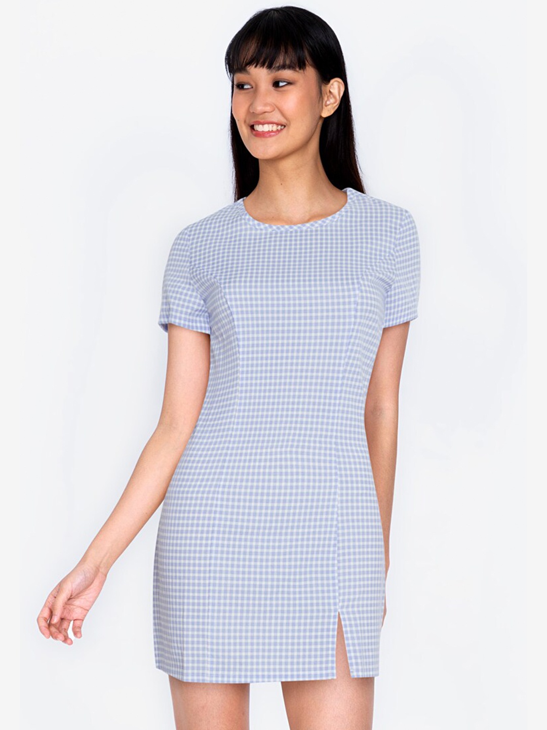 

ZALORA BASICS Blue Checked Sheath Mini Dress