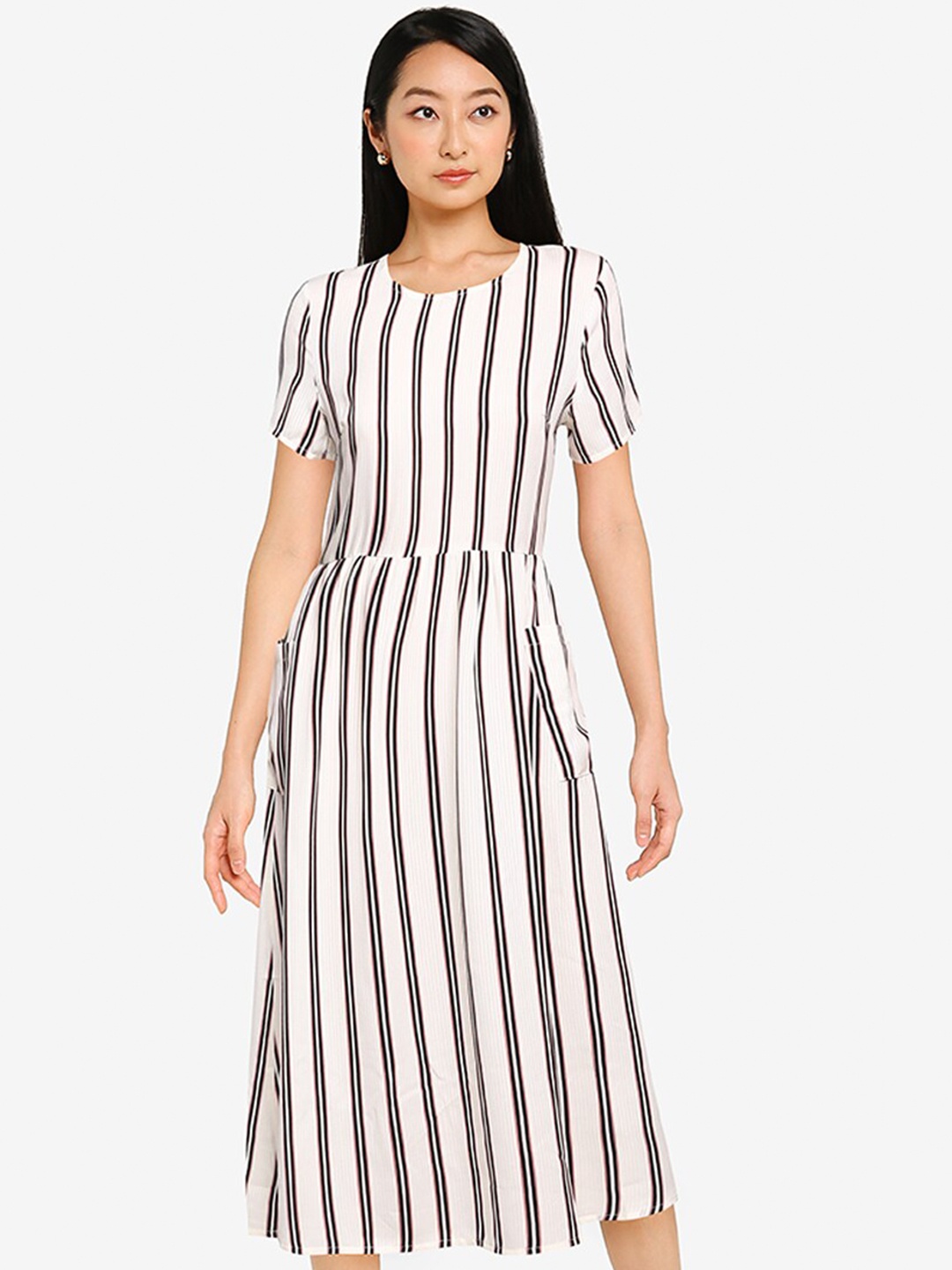 

ZALORA BASICS Women White & Pink Striped Midi Dress