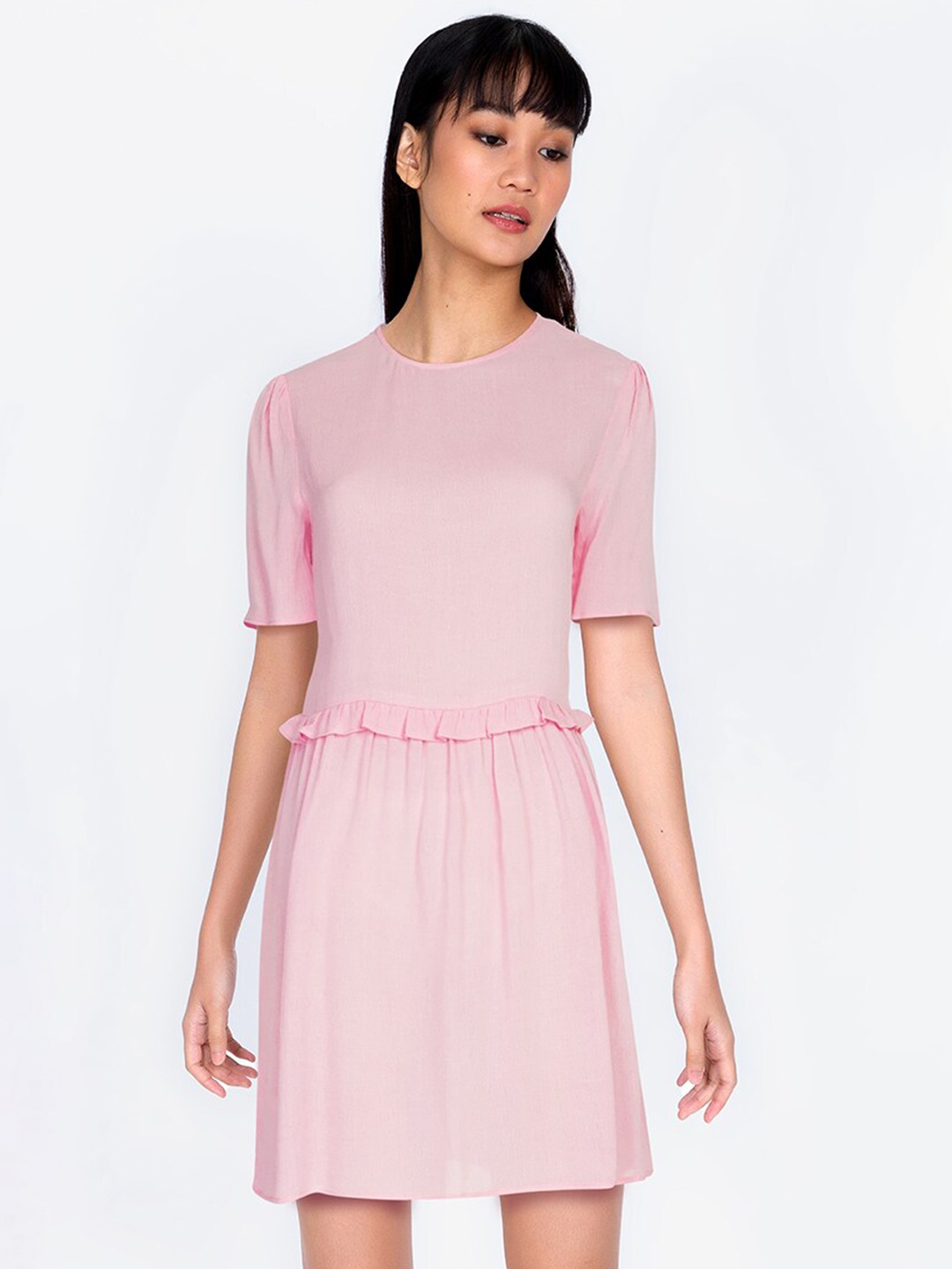 

ZALORA BASICS Women Pink Cotton Blend Mini Dress