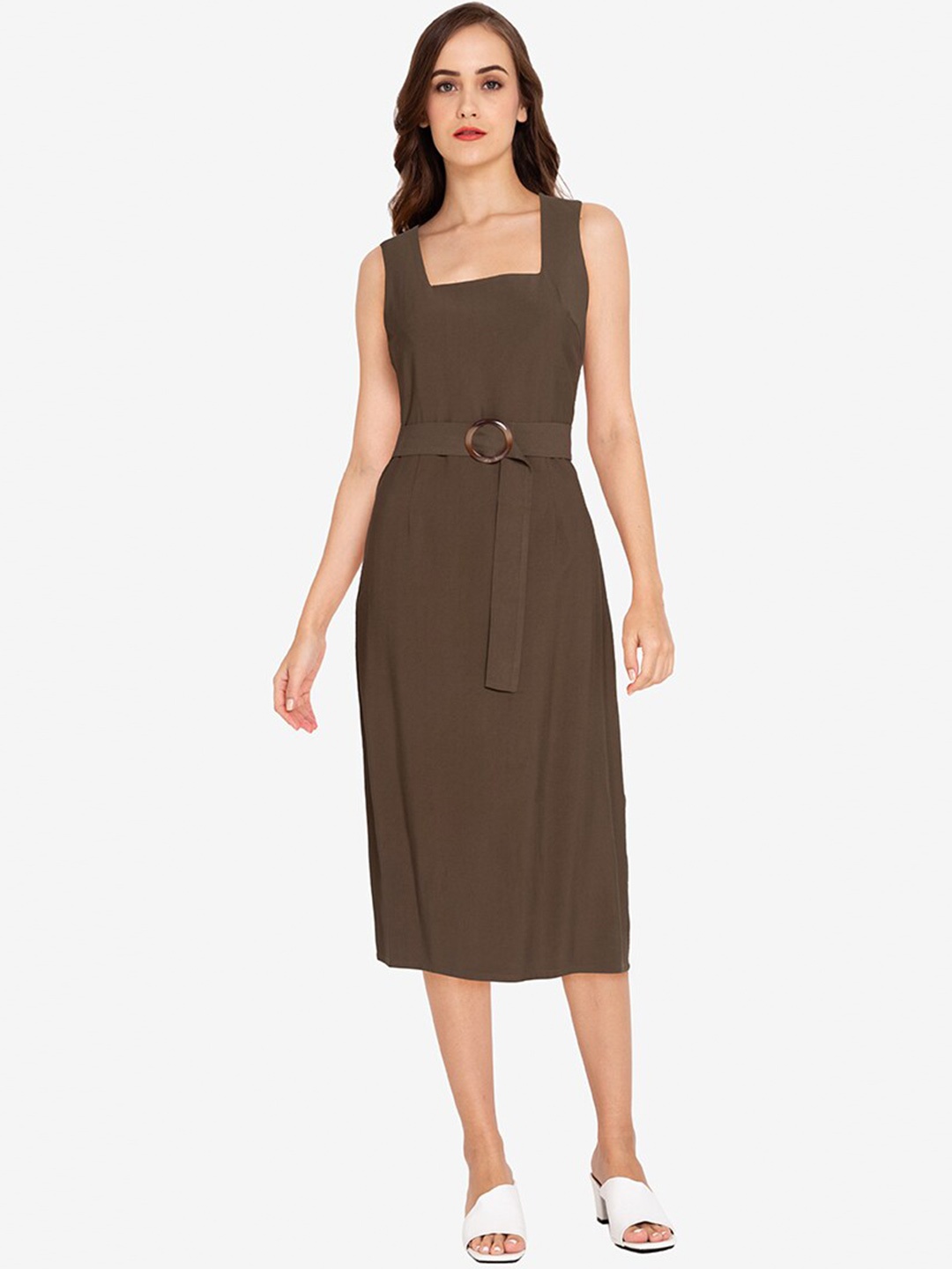 

ZALORA BASICS Green Sheath Belted Midi Dress