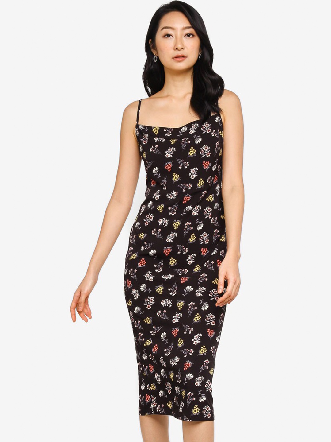 

ZALORA BASICS Black Floral Bodycon Midi Dress