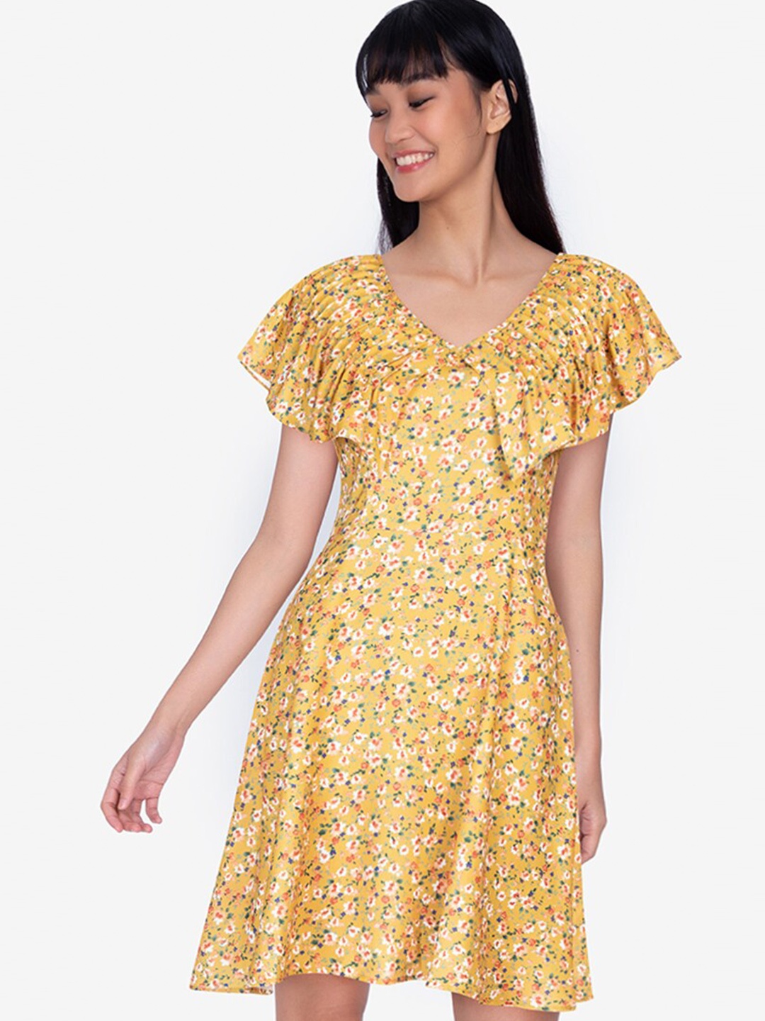 

ZALORA BASICS Yellow & White Floral A-Line Dress