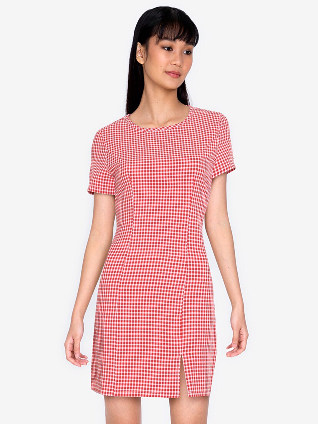 

ZALORA BASICS Red & White Checked Sheath Dress