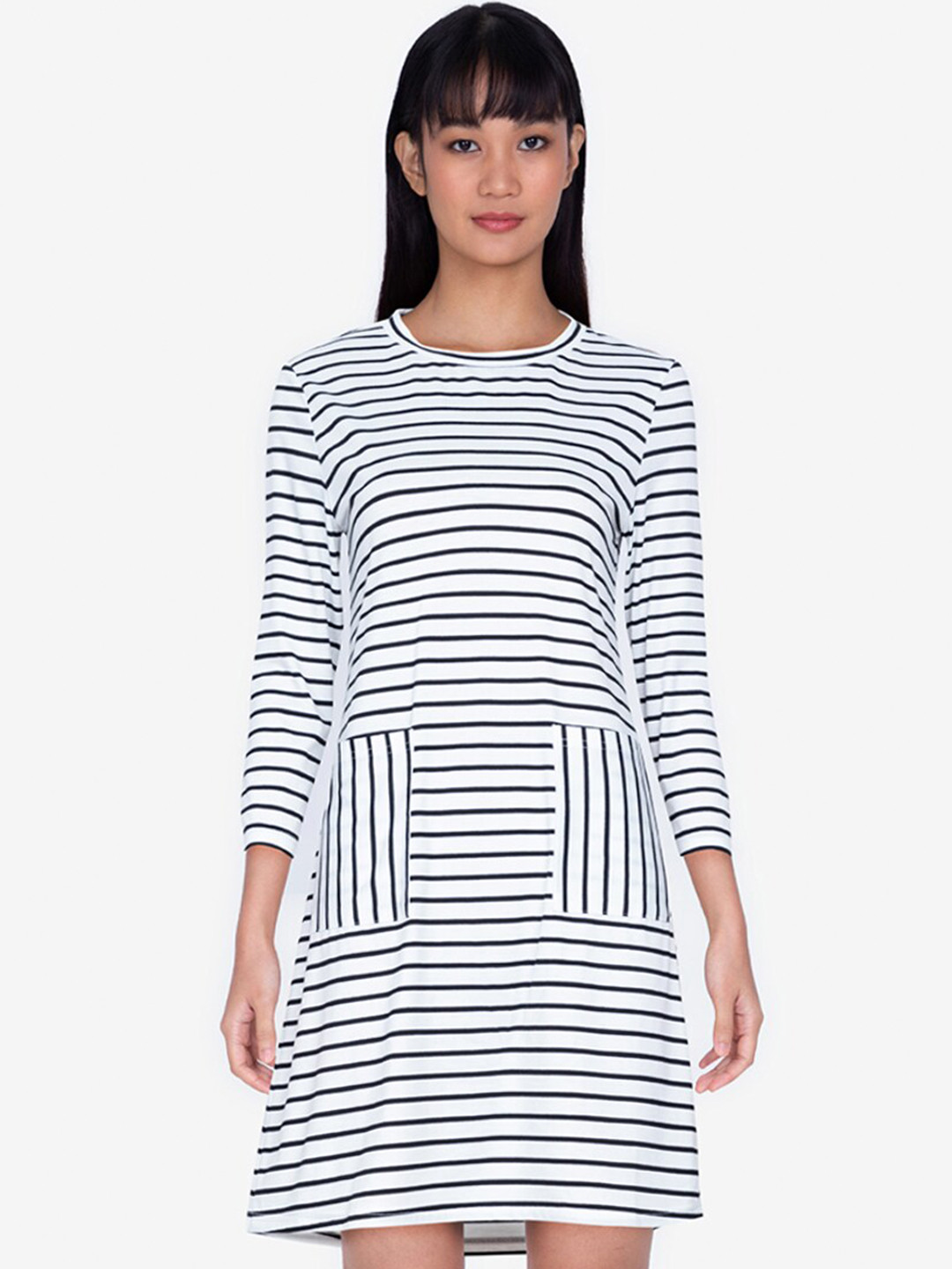 

ZALORA BASICS Multicoloured Striped Block Pockets A-Line Dress, Multi