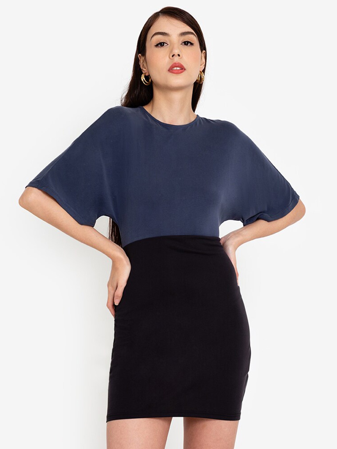 

ORIGIN BY ZALORA Blue & Black Colourblocked Sheath Mini Dress