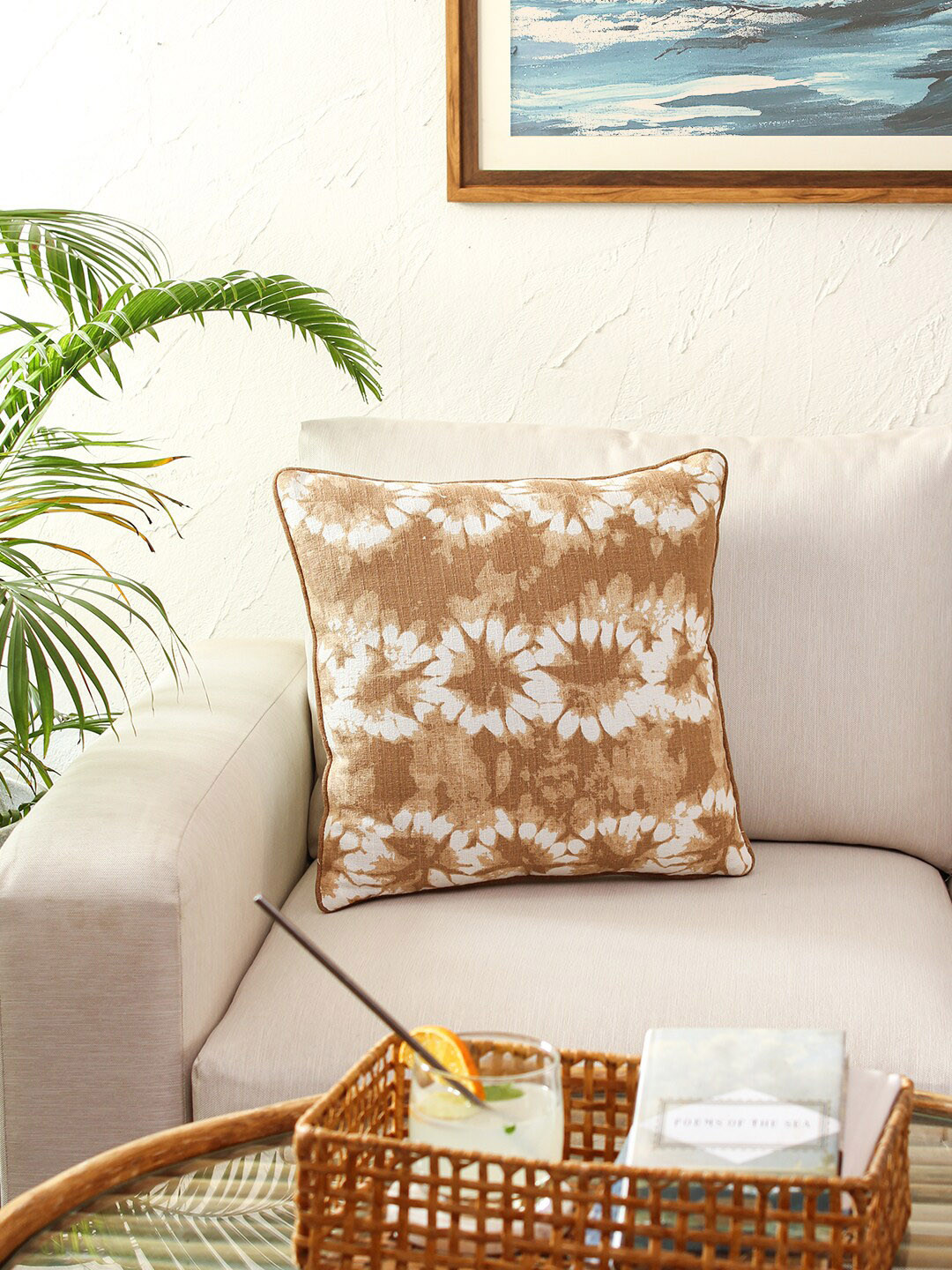 

House This Beige Square Cotton Cushion Cover