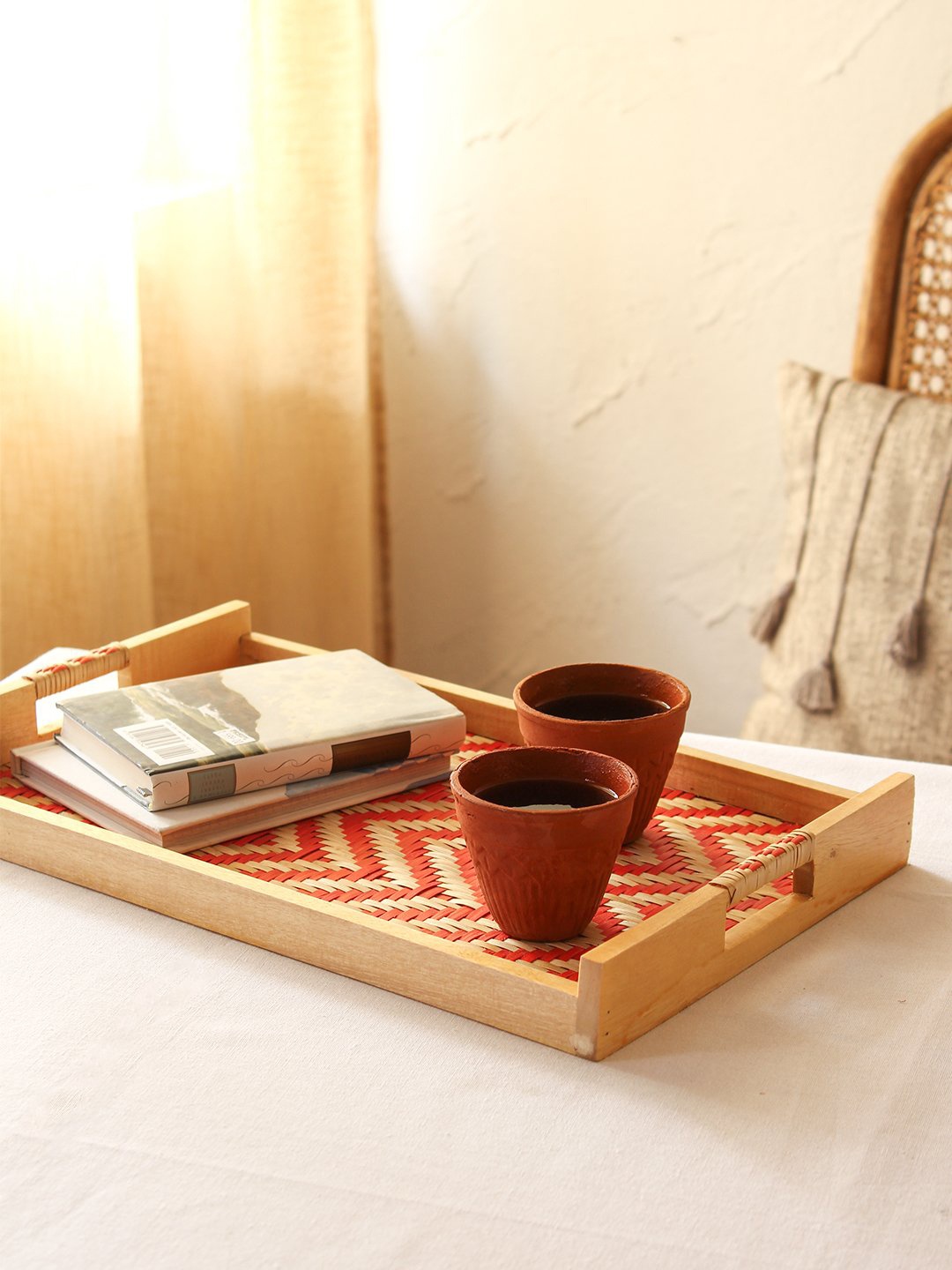 

House This Red & Beige Printed Chevron Tray