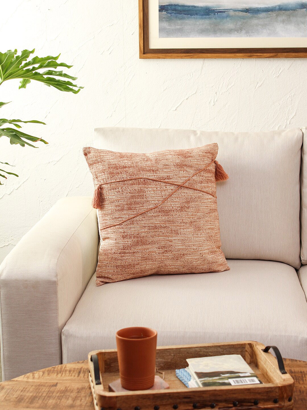 

House This Pink Woven Design Cushion Cover