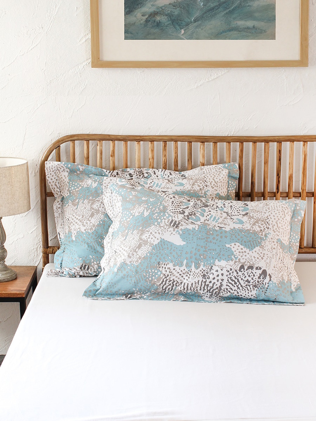 

House This Set Of 2 Blue & White Abstract Printed Cotton Pillow Covers