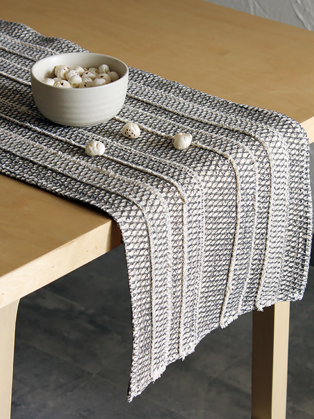 

House This Black Self Design Pure Cotton Table Runner