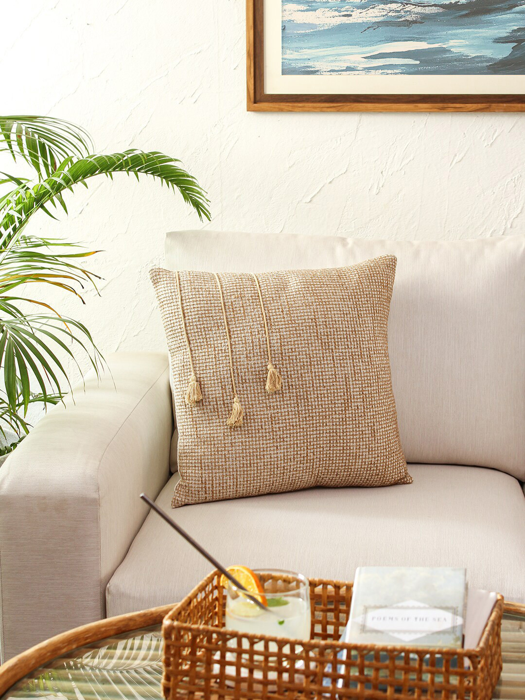 

House This Beige Square Cotton Cushion Covers