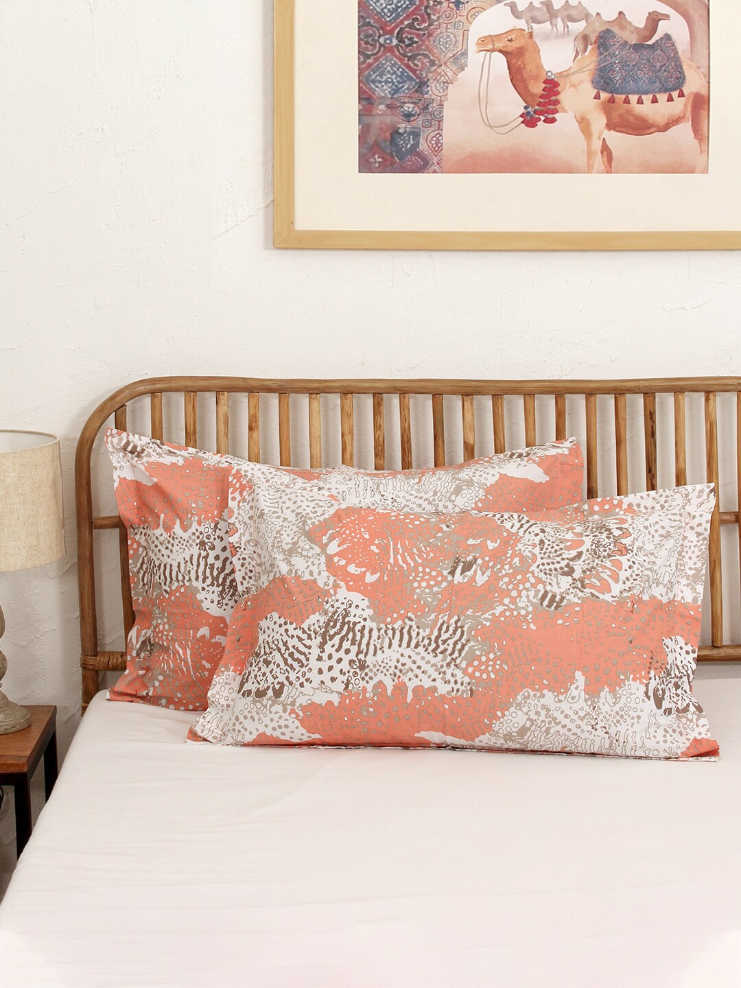 

House This Set Of 2 Pink & White Printed Cotton Pillow Covers