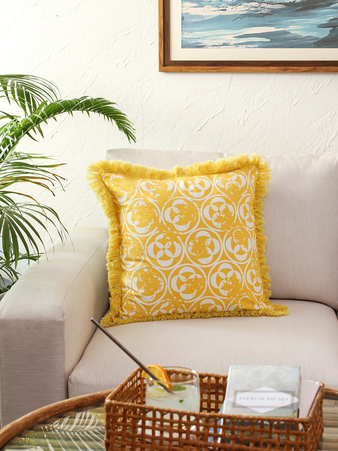 

House This Yellow & White Ethnic Motifs Square Cushion Covers