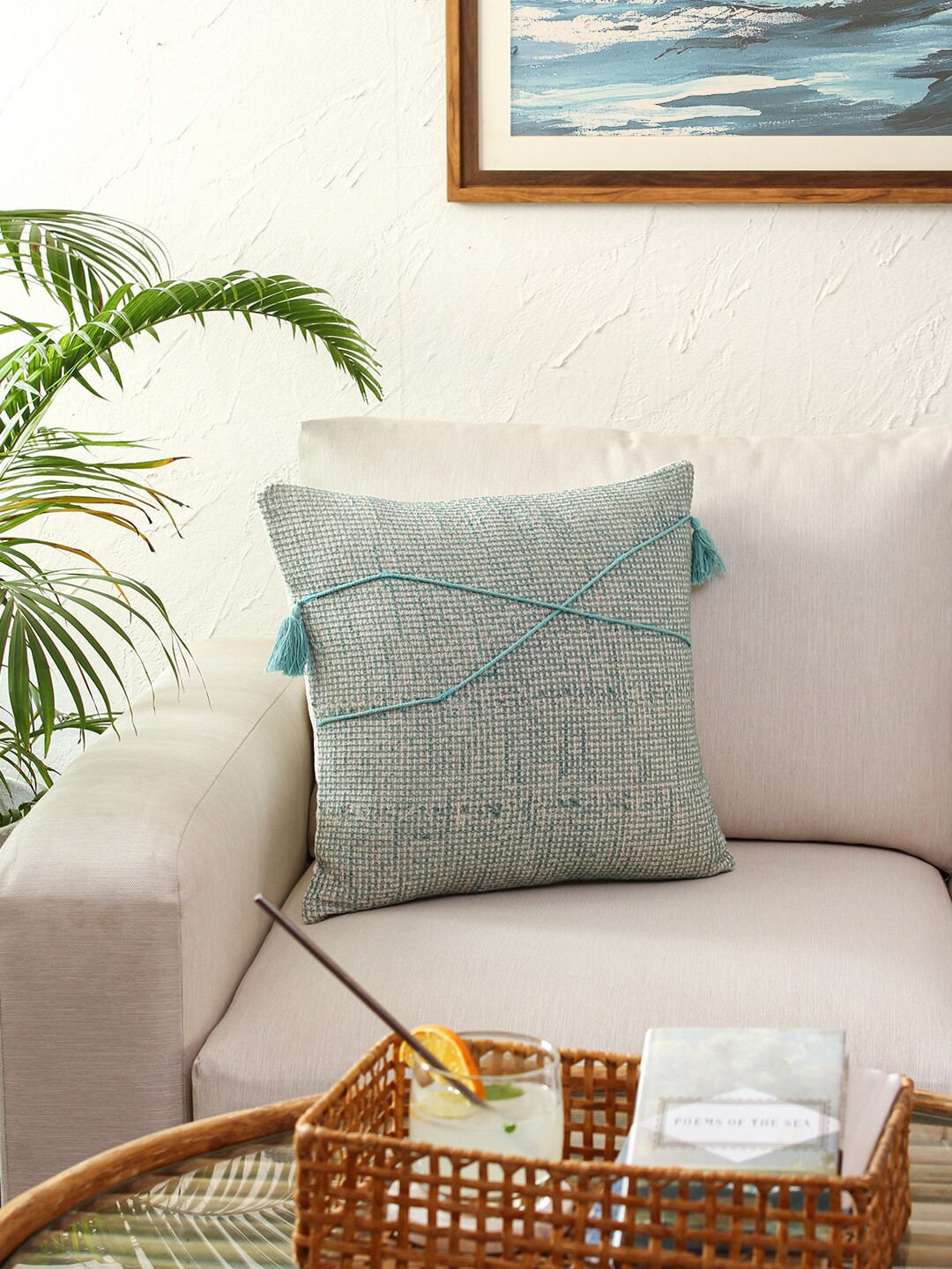 

House This Blue Woven Design Cushion Cover