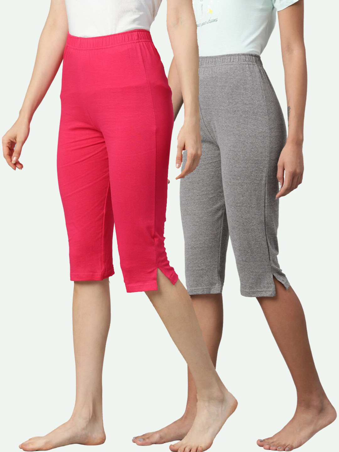 

NOT YET by us Women Set Of 2 Fuchsia & Grey Capris