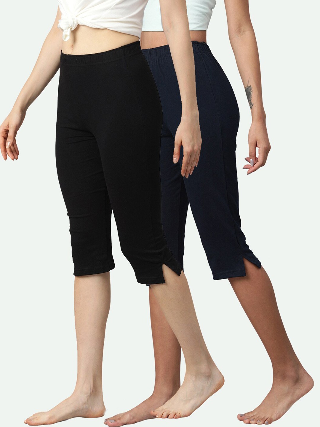 

NOT YET by us Women Set of 2 Multi Side Slit Capri, Black