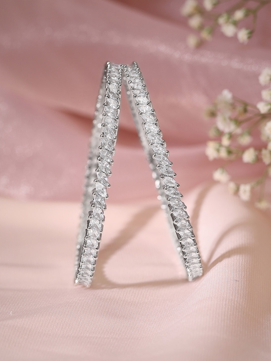 

Rubans Women Silver-Plated Cubic Zirconia Studded Set of 2 Bangles