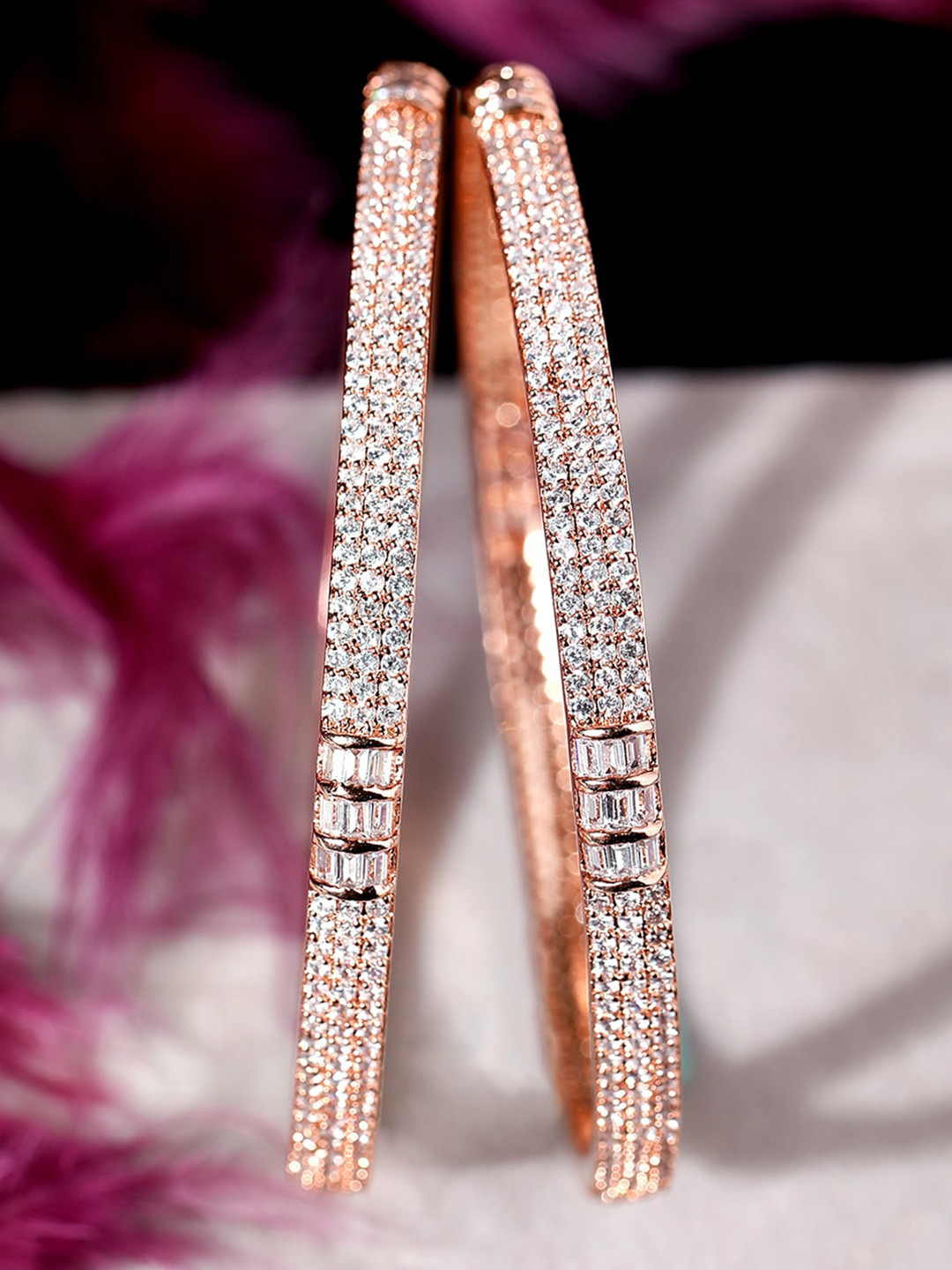 

Rubans Set of 2 Rose Gold-Plated Cubic Zirconia Stone Studded Bangles