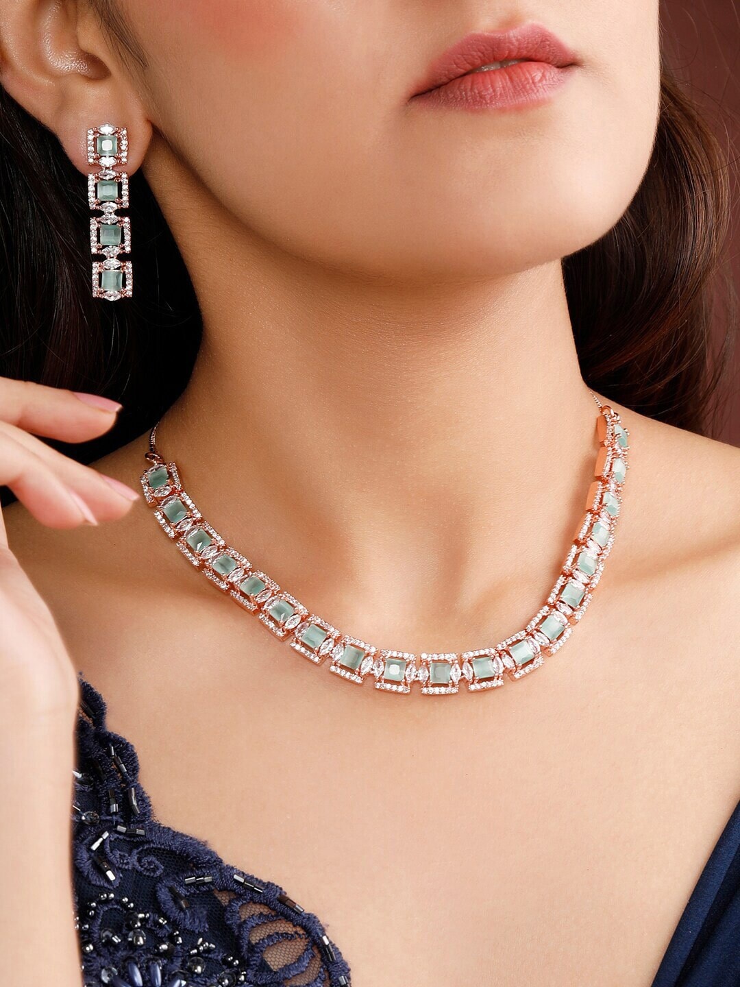 

Rubans Rose Gold-Plated White CZ Studded Jewellery Set