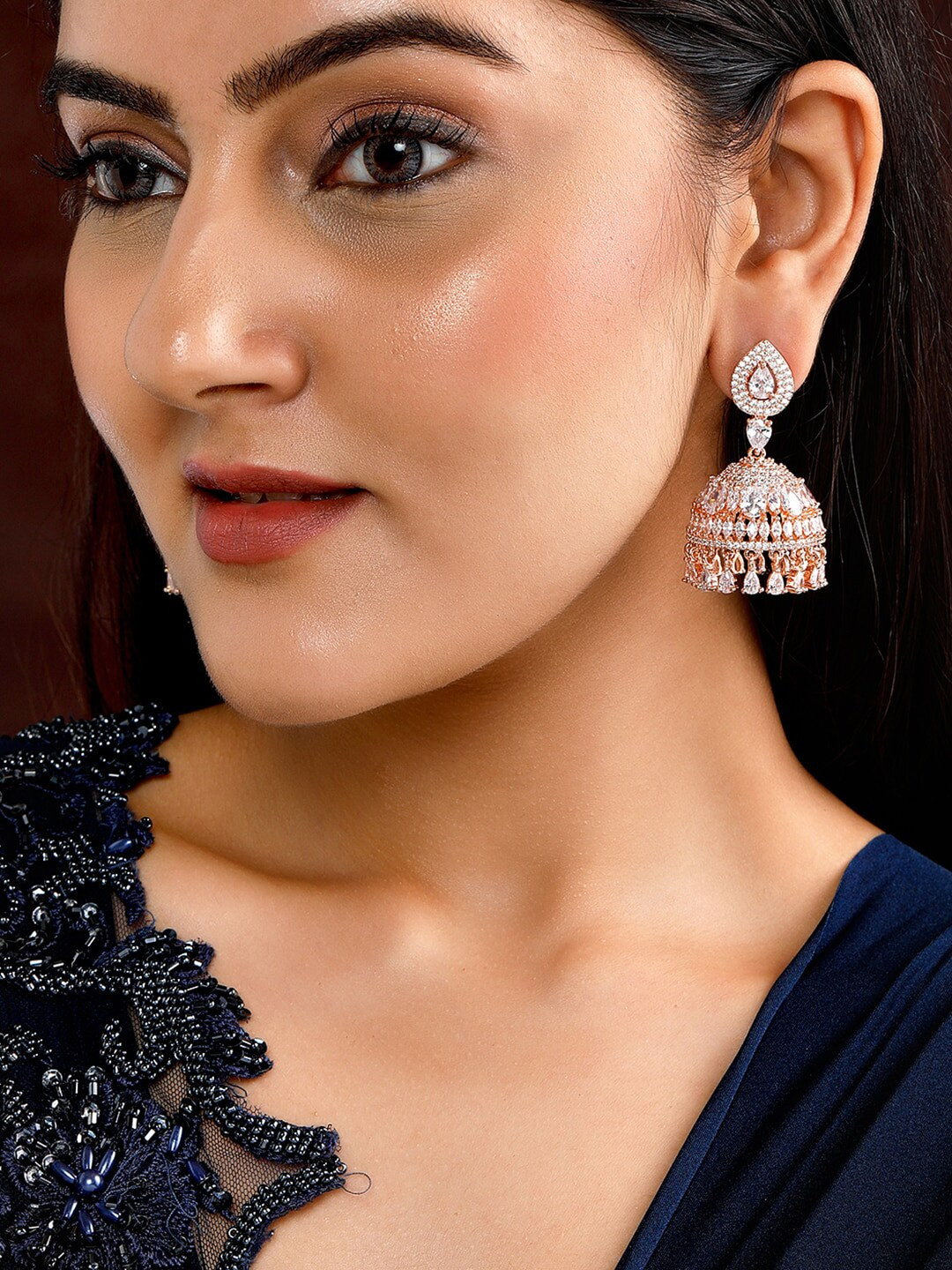 

Rubans Gold-Plated Zirconia Studded Dome Shaped Jhumkas