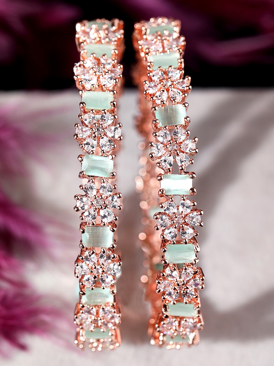 

Rubans Set of 2 Rose Gold-Plated Cubic Zirconia Stone Studded Bangles
