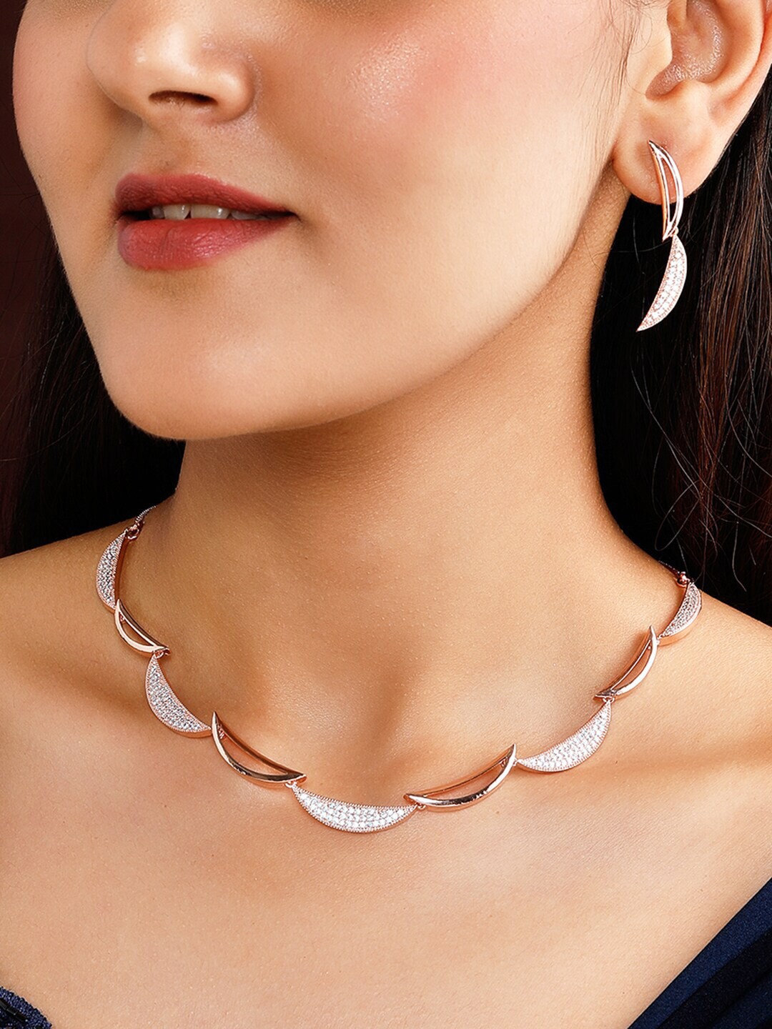 

Rubans Rose Gold Plated White CZ Studded Handcrafted Jewellery Set