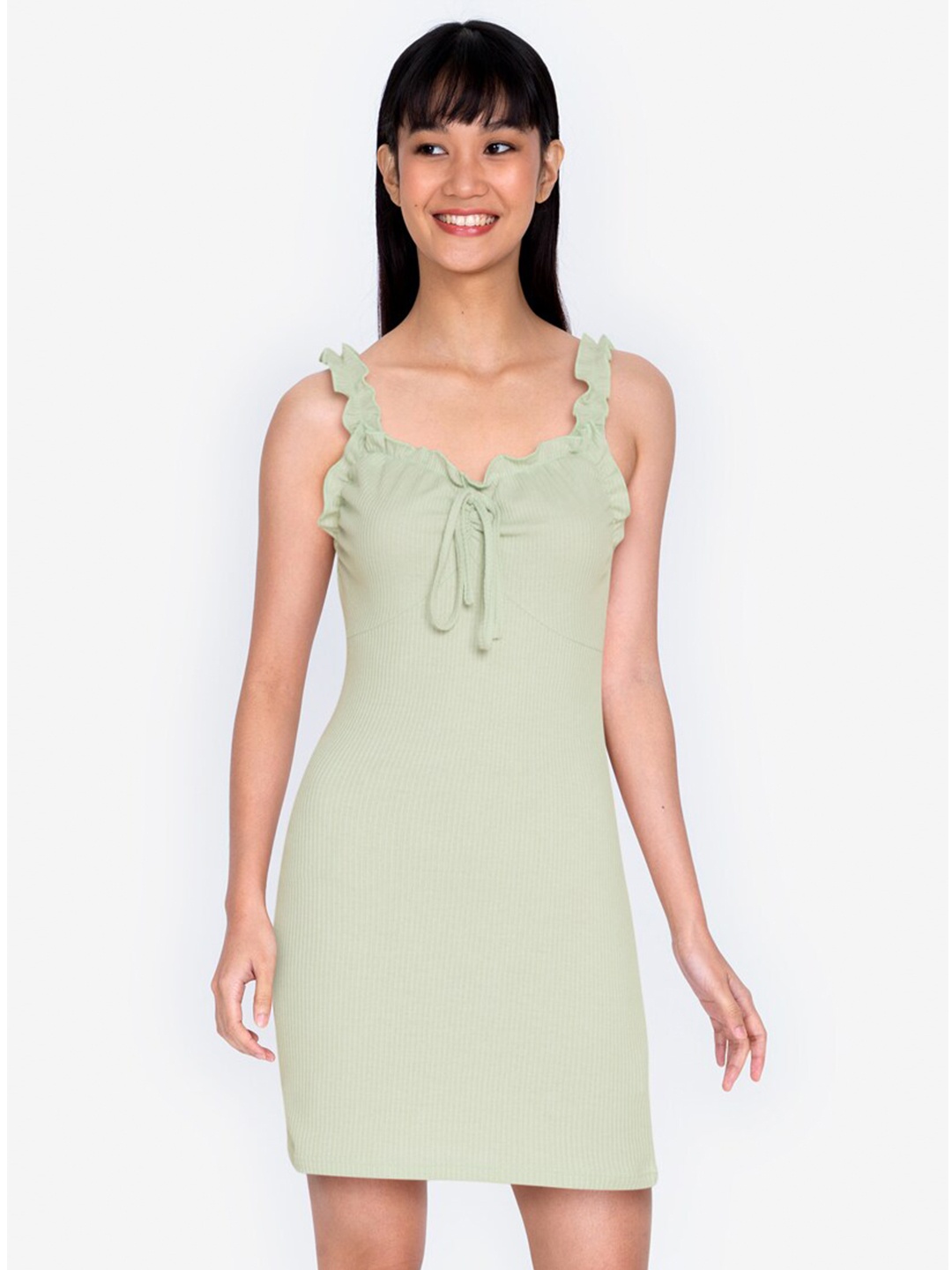 

ZALORA BASICS Green Sheath Dress with Front Ruched Bust