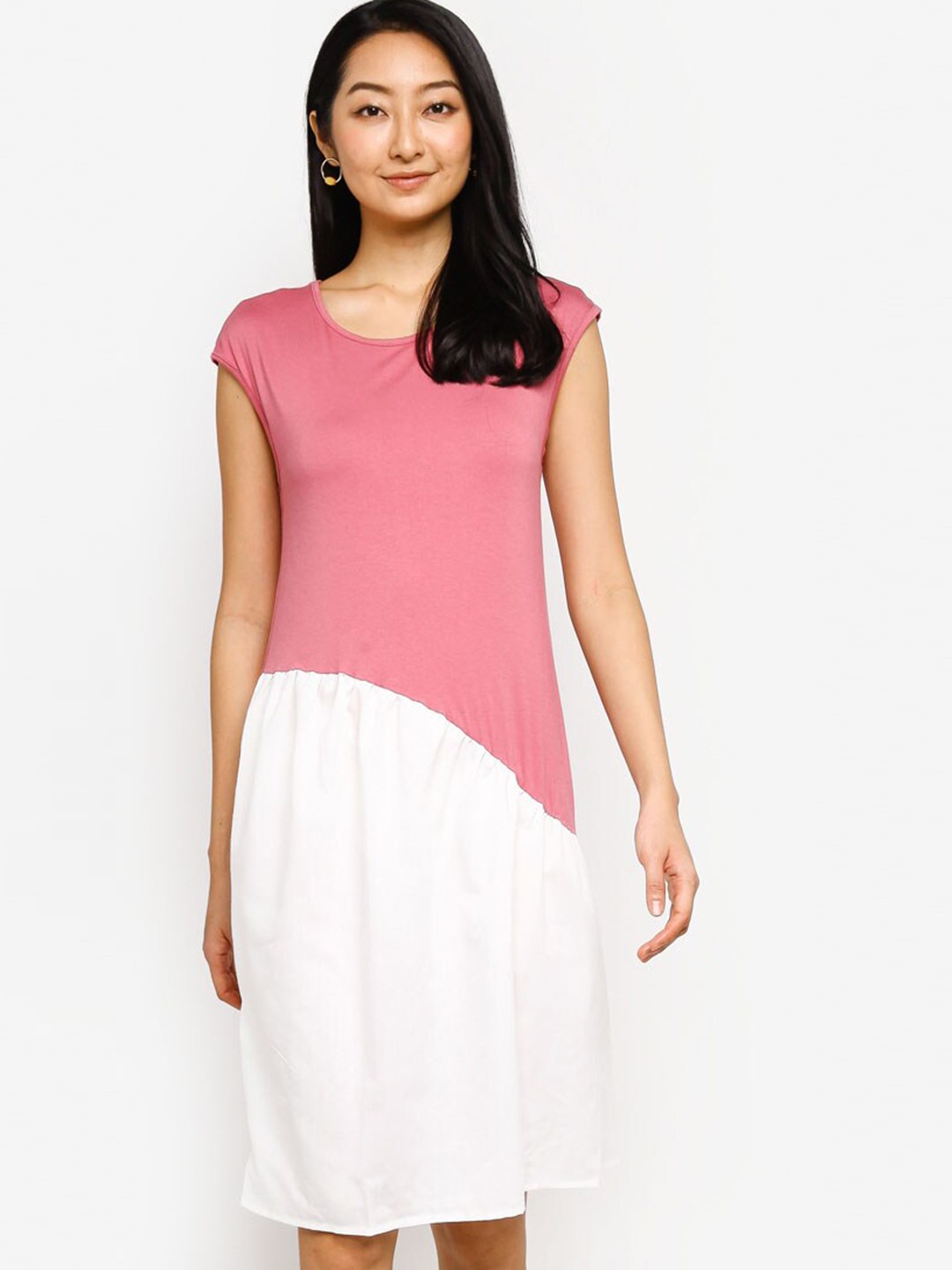

ZALORA BASICS Pink & White Colourblocked A-Line Dress