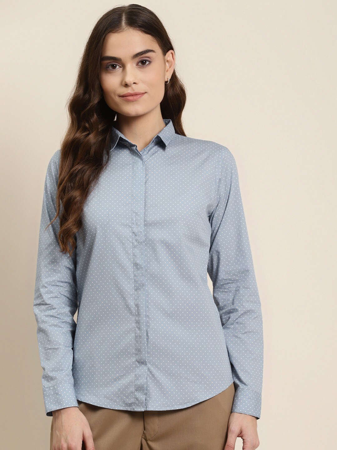 

Hancock Women Blue Slim Fit Printed Formal Shirt