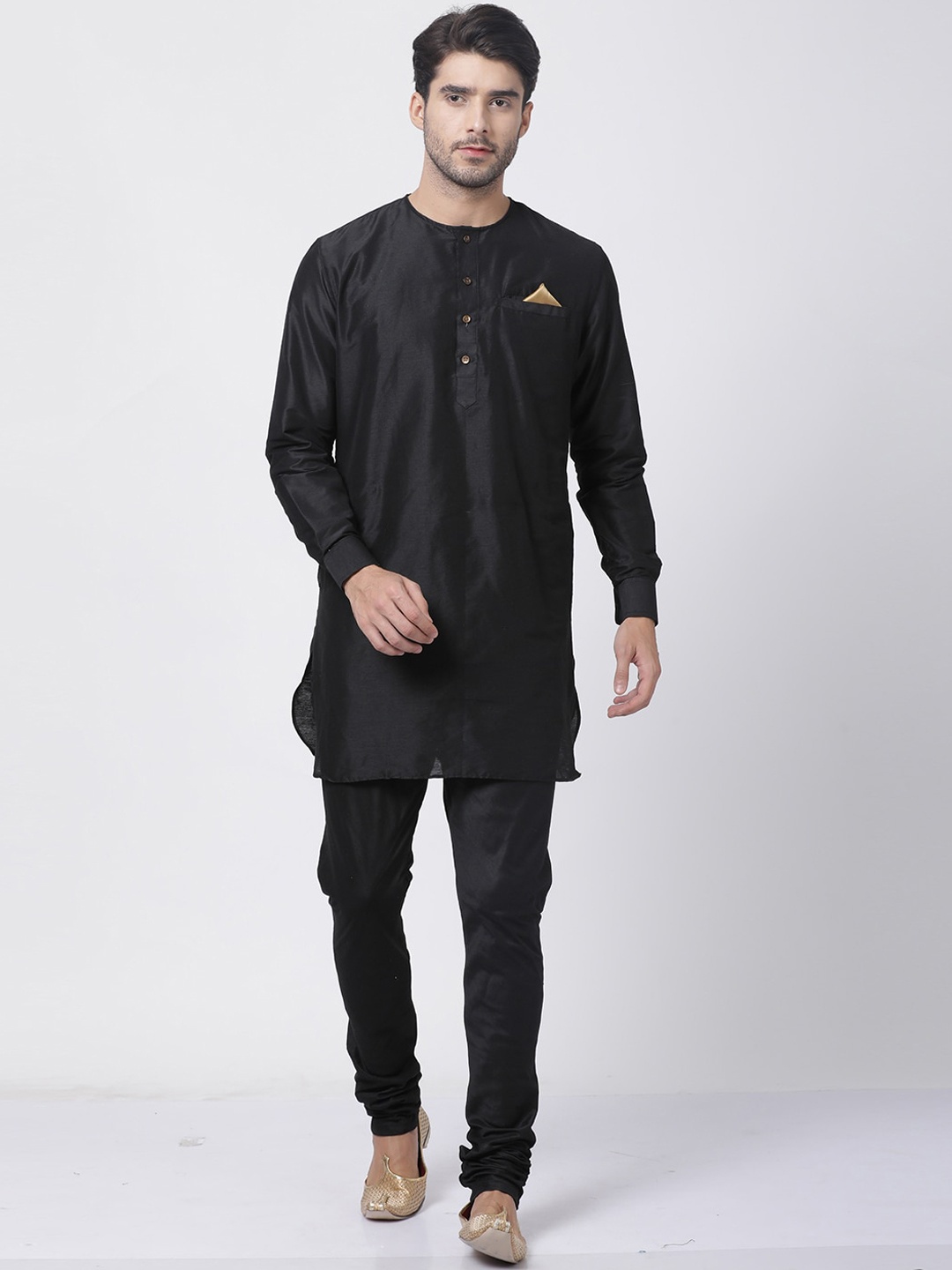 

VASTRAMAY Men Black Kurta with Churidar