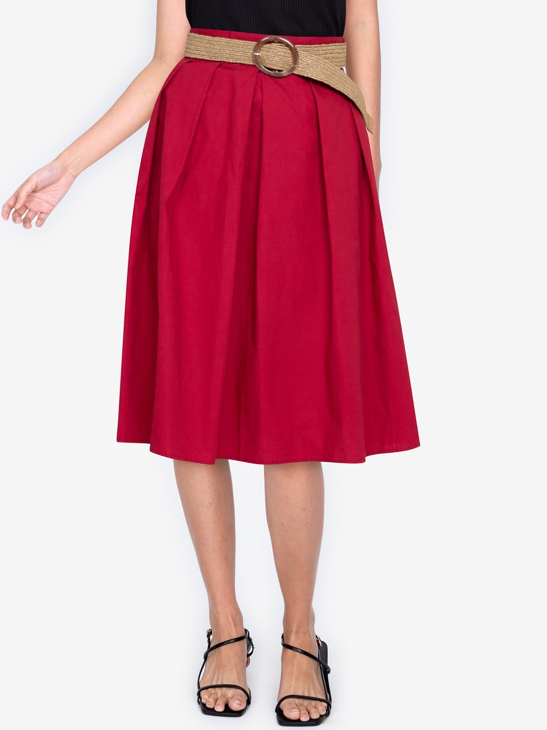 

ZALORA BASICS Women Red Solid Pleated Midi Skirt