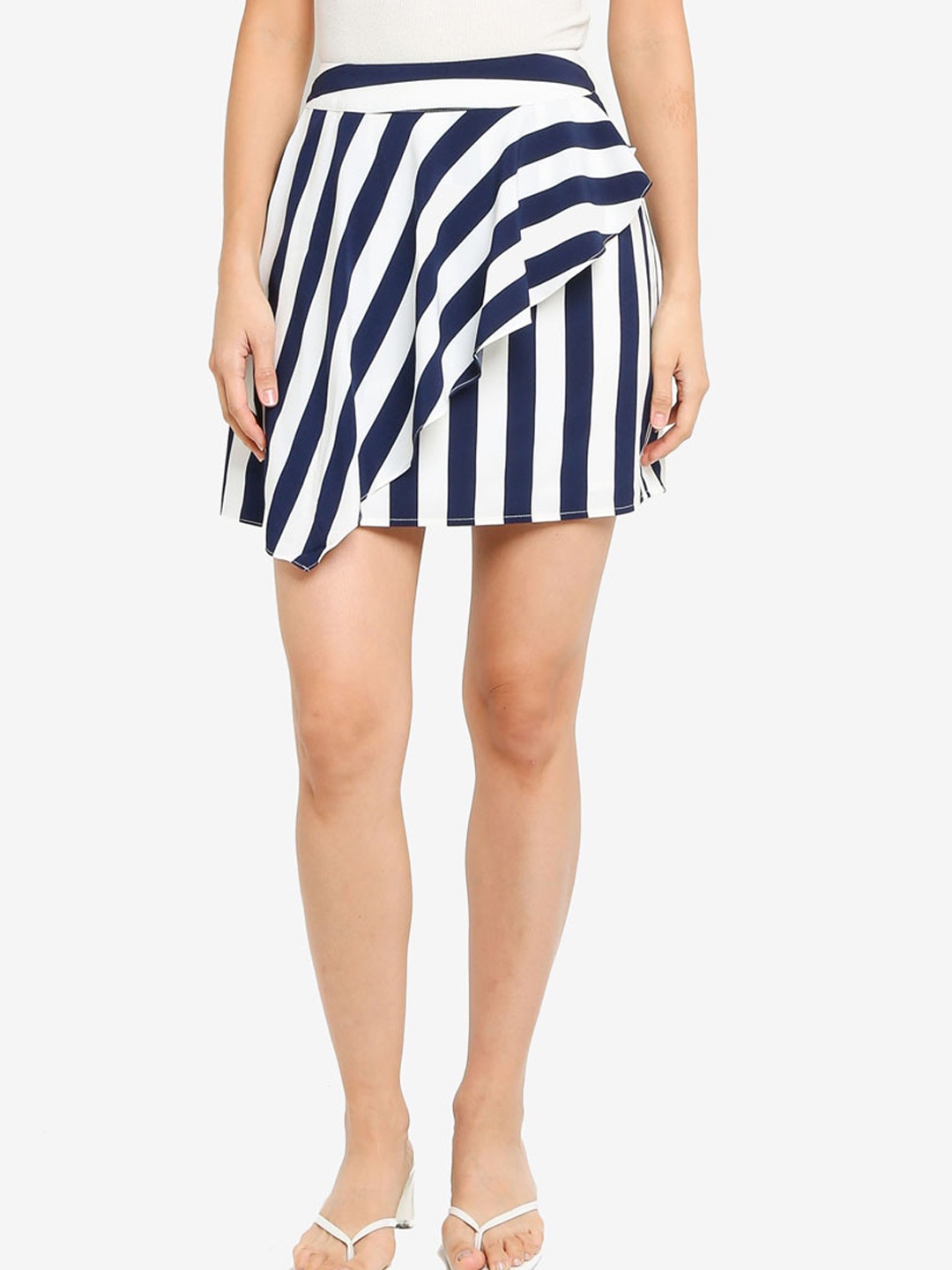 

ZALORA BASICS Women White & Blue Striped Wrap Mini Skirt