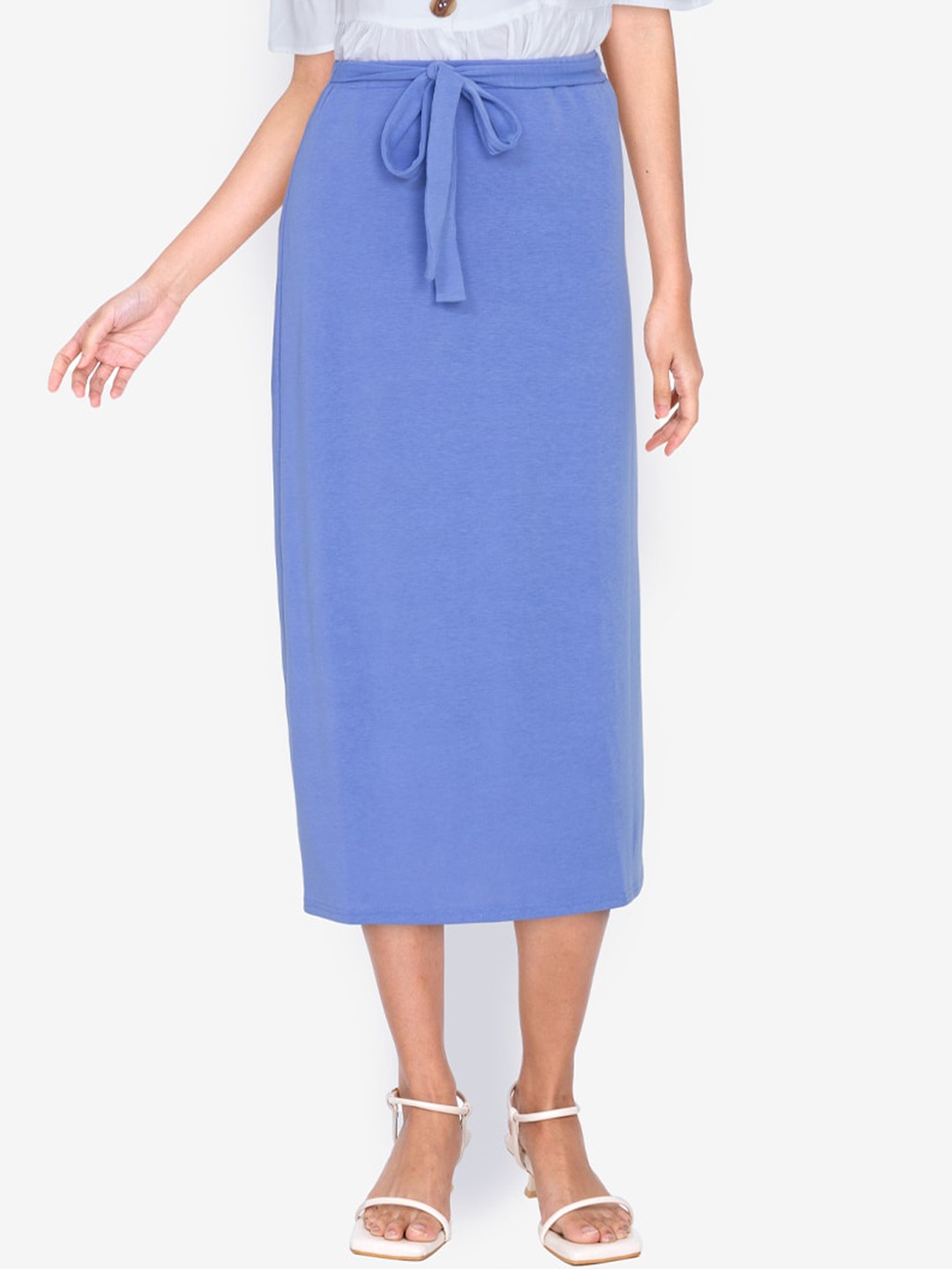 

ZALORA BASICS Women Blue Solid Straight Midi-Skirt