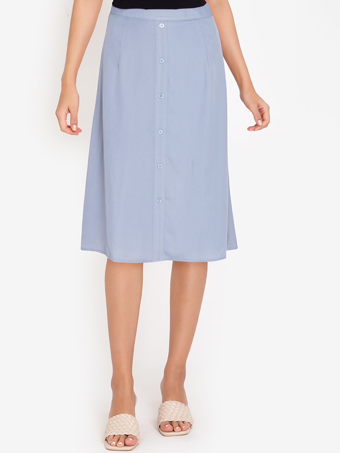 

ZALORA BASICS Women Blue Button Drape Skirt