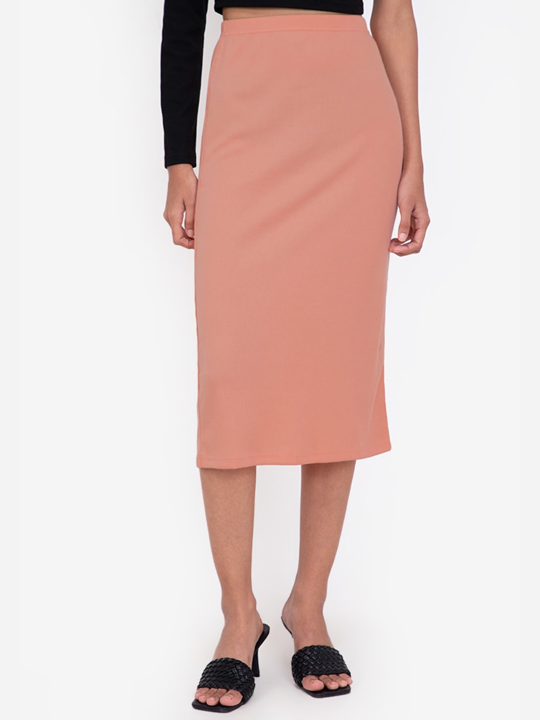 

ZALORA BASICS Women Orange Solid Midi Pencil Skirt