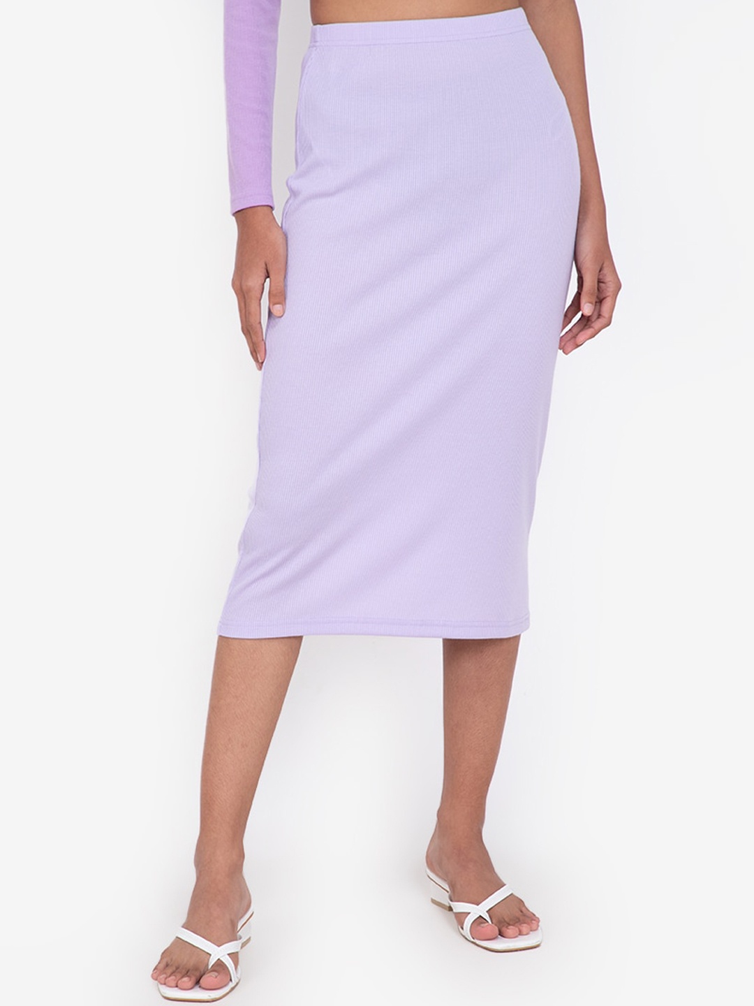 

ZALORA BASICS Women Lavender Midi Ribbed High Waist Straight Skirt