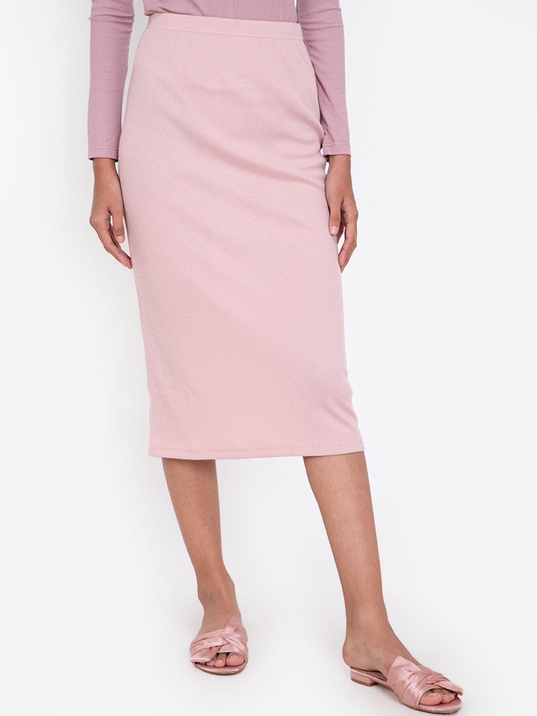 

ZALORA BASICS Woman Pink High-Rise Straight Midi-Skirt