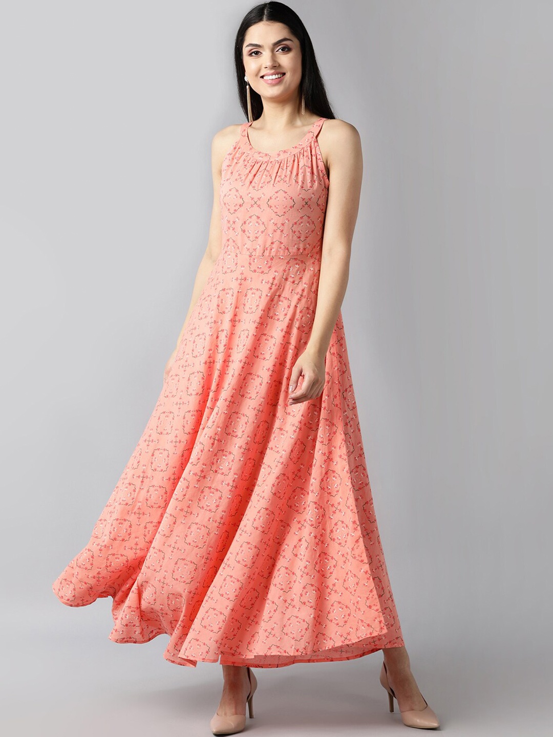 

AHIKA Peach-Coloured Halter Neck Maxi Dress