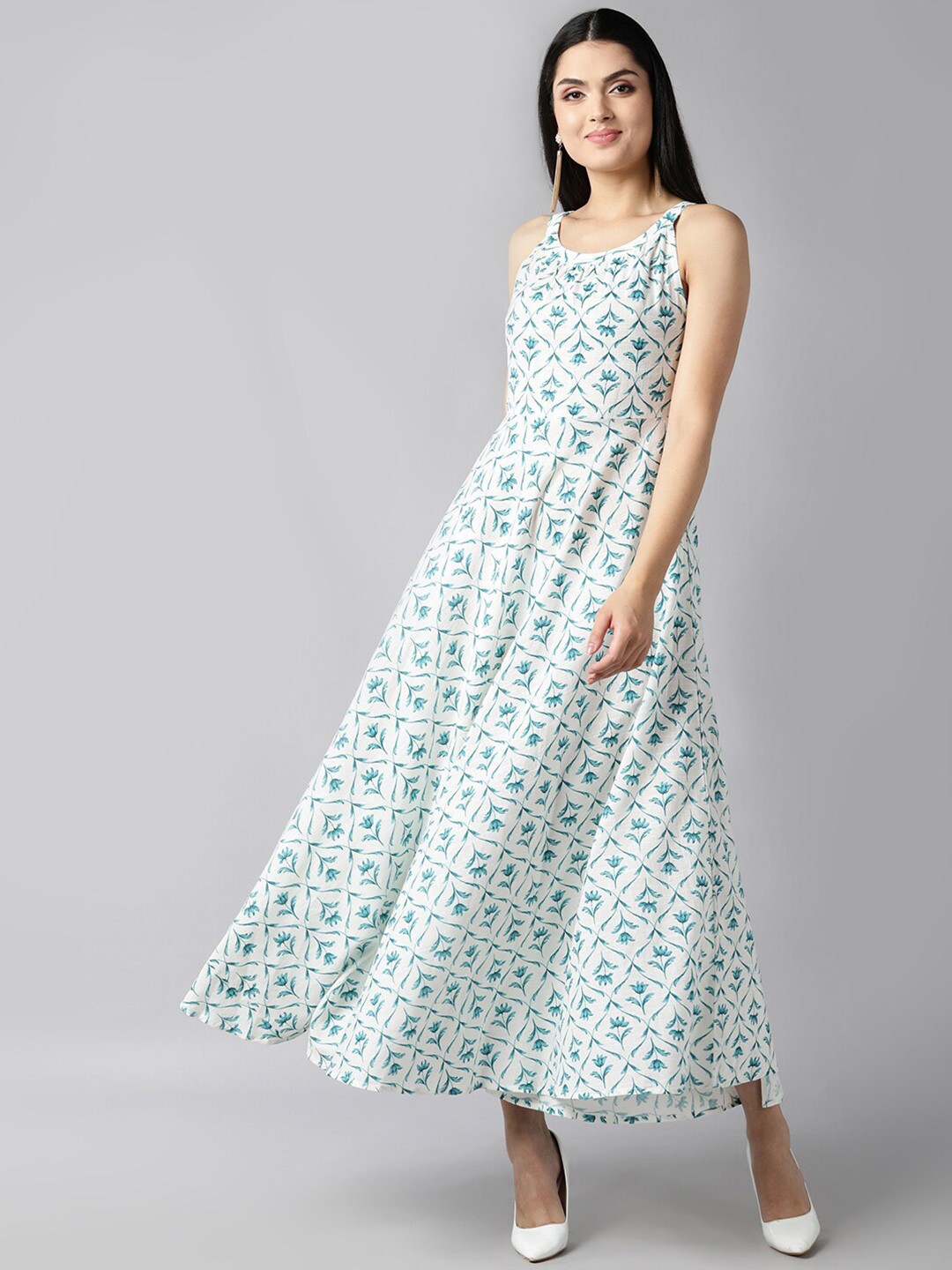 

AHIKA Off White & Blue Floral Maxi Dress