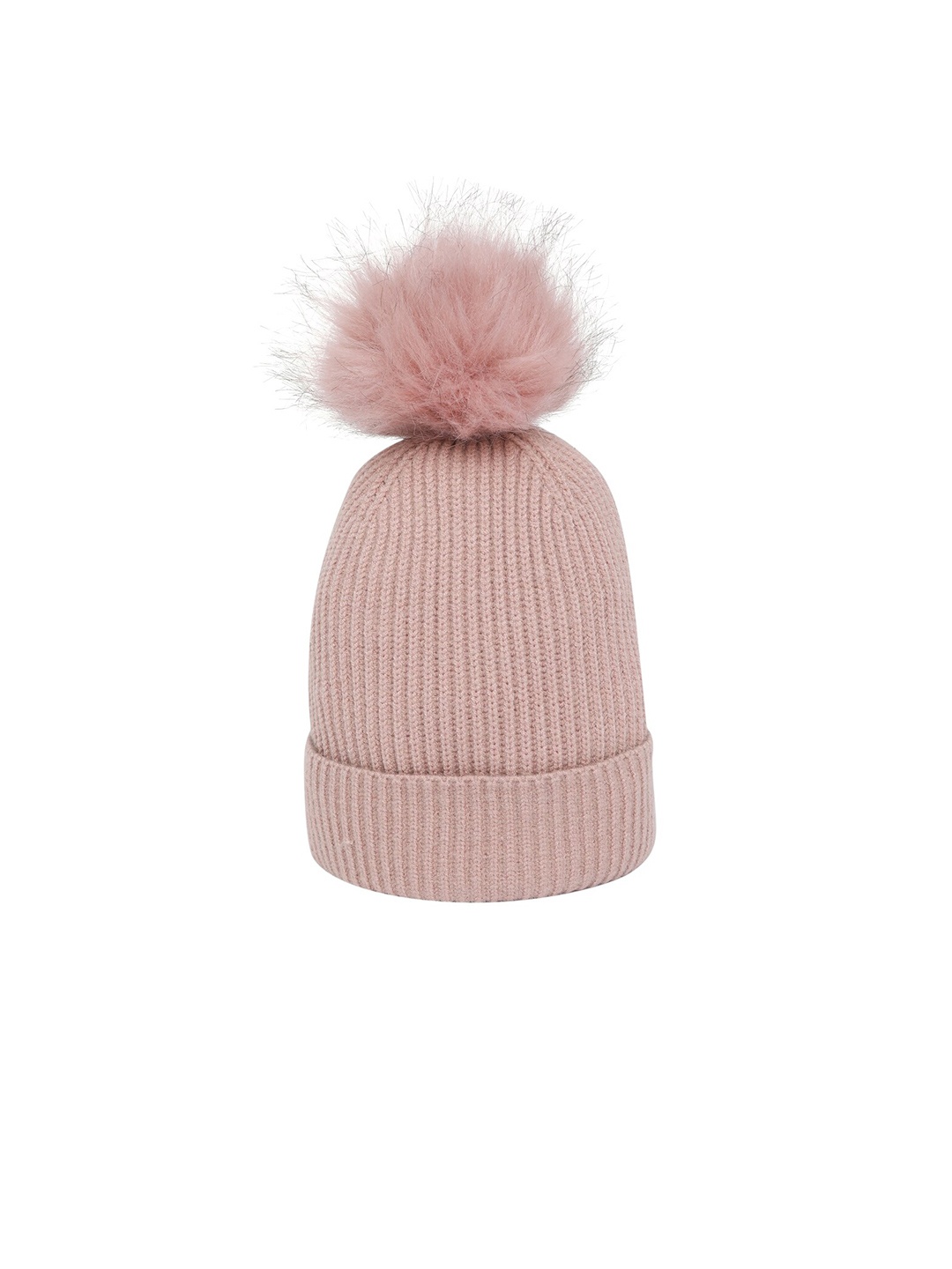 

Vero Moda Women Pink Self Design Pom Pom Beanie Cap