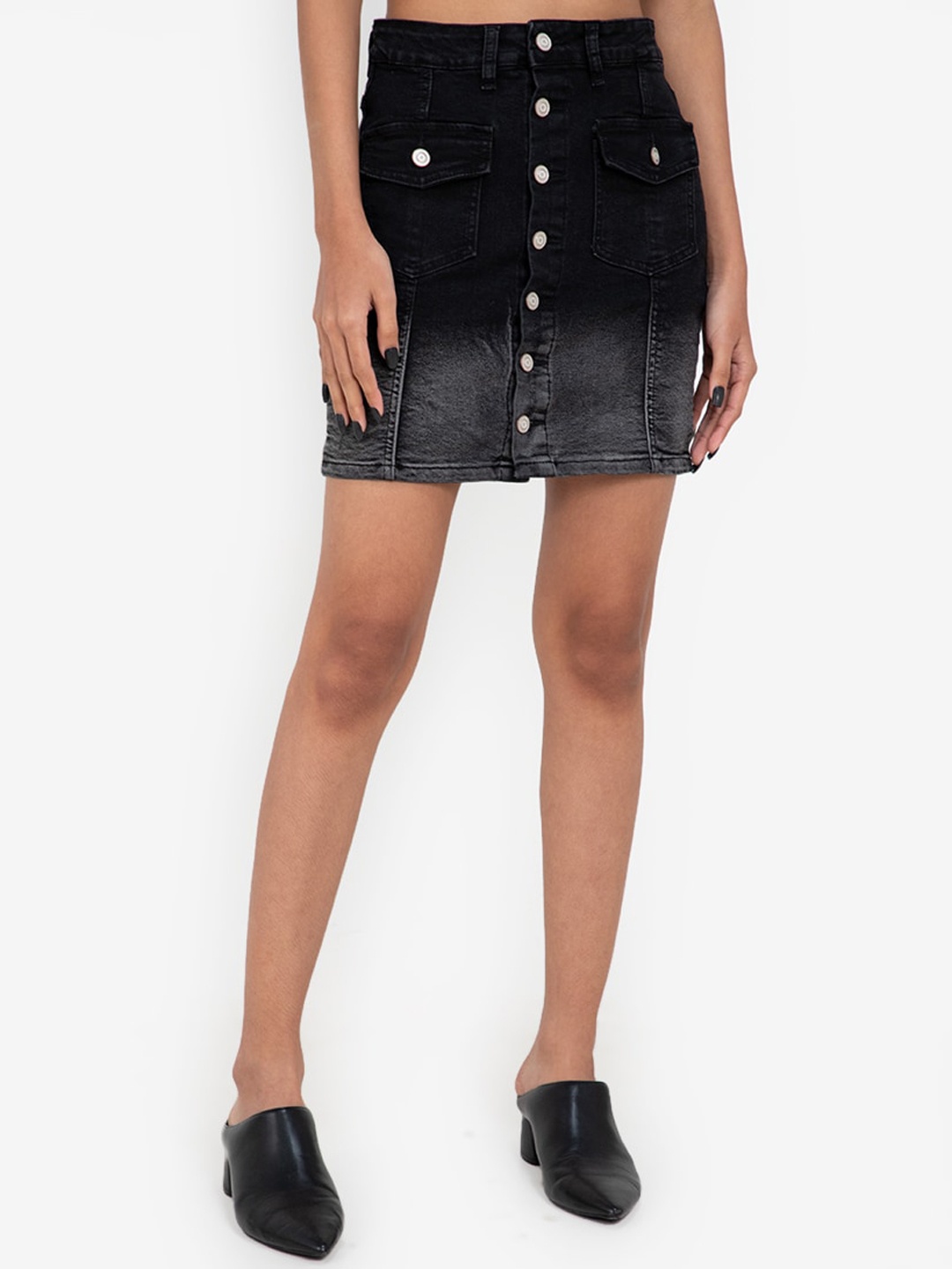 

ZALORA BASICS Women Black & Grey Ombre Denim Skirt