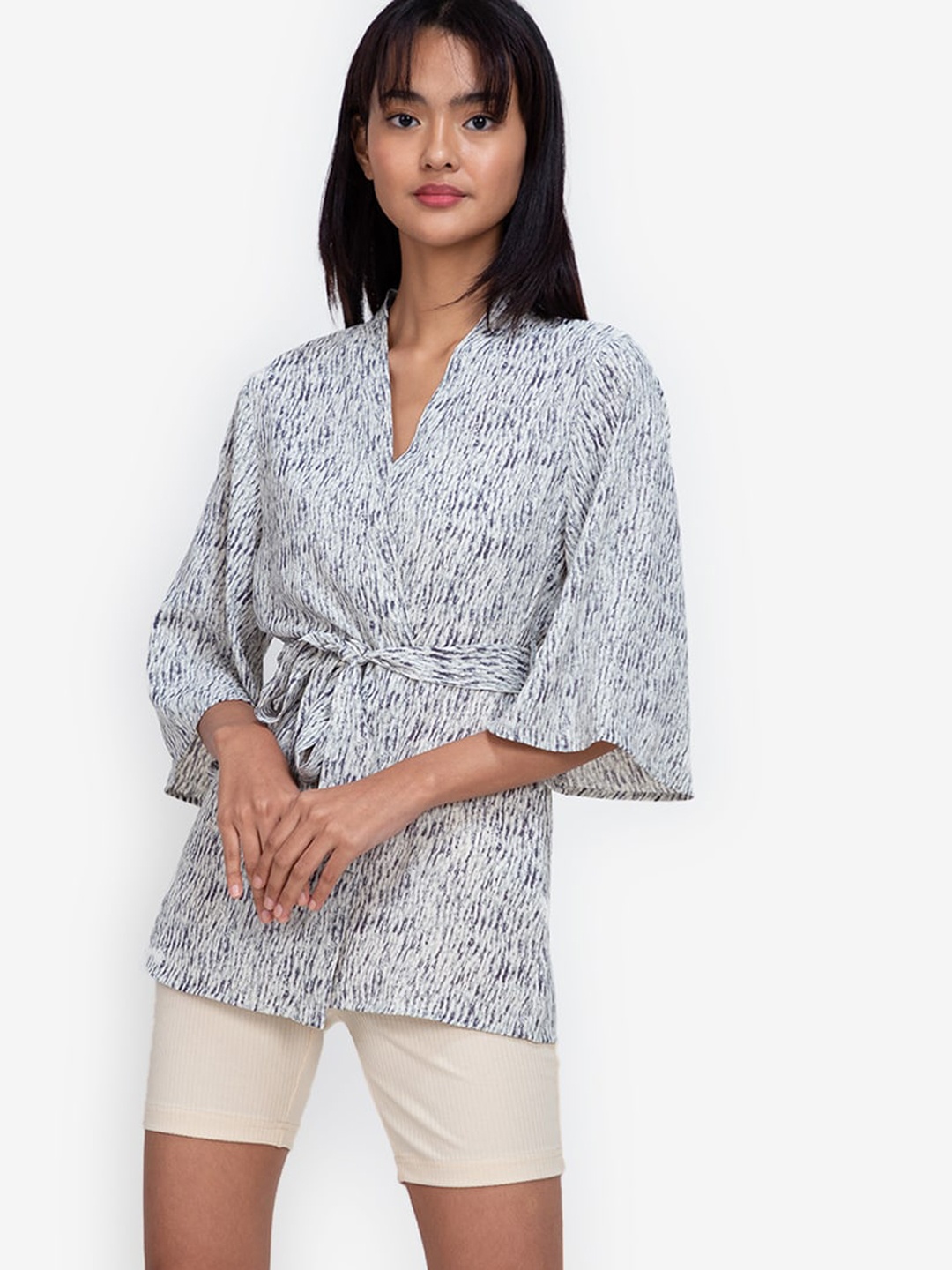 

ZALORA BASICS Women Blue Grey Open Front Jacket
