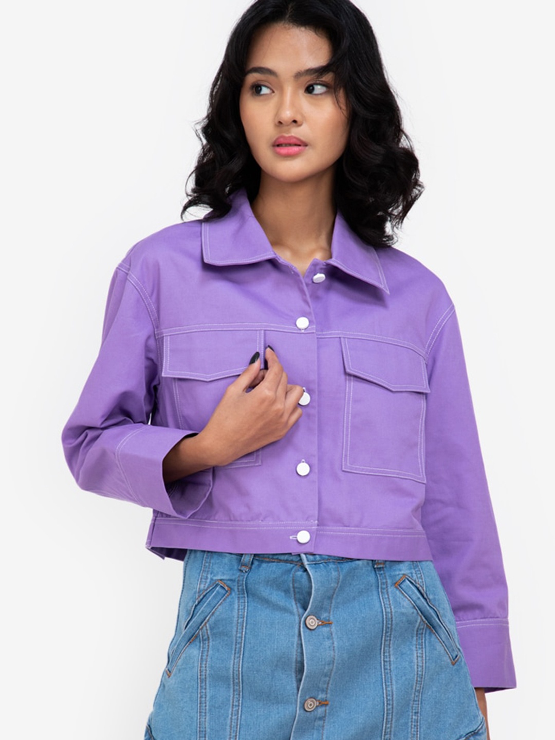 

ZALORA BASICS Women Purple Crop Tailored Jacket