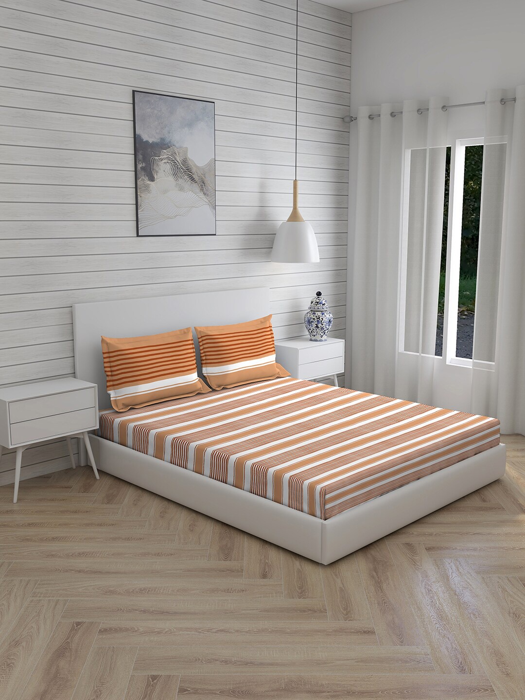 

Layers Brown & White Striped 104 TC Queen Bedsheet with 2 Pillow Covers